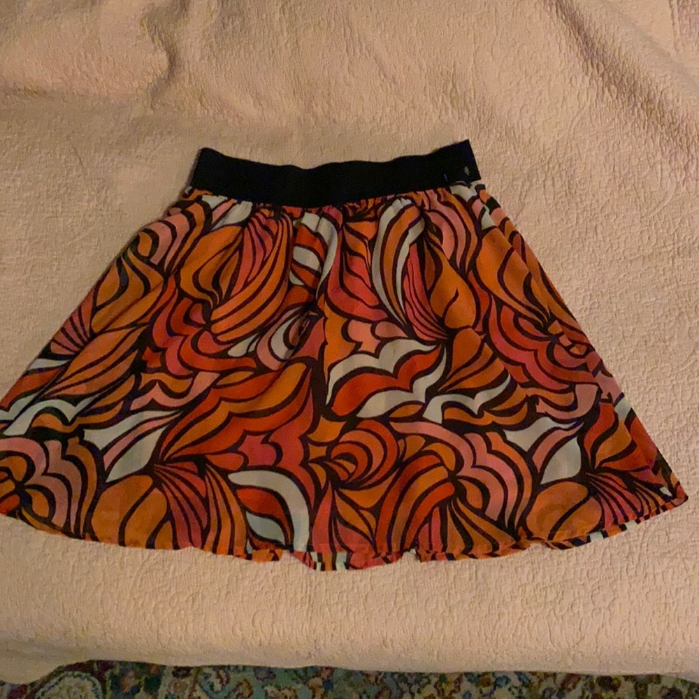 Massimo mini skirt; pink, white, black & orange sheer fabric; lined. EUC. XS